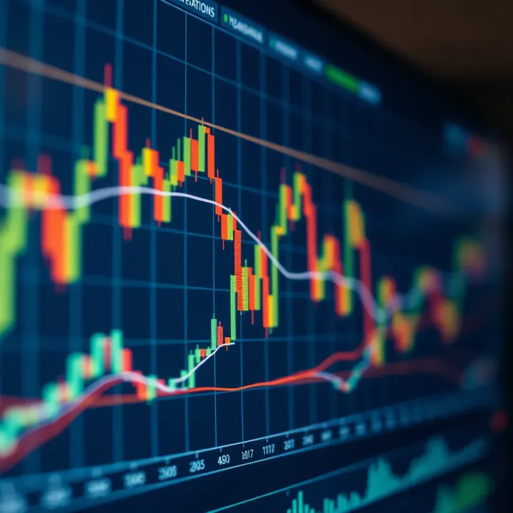 Chart displaying trend lines and moving averages for technical analysis of financial assets