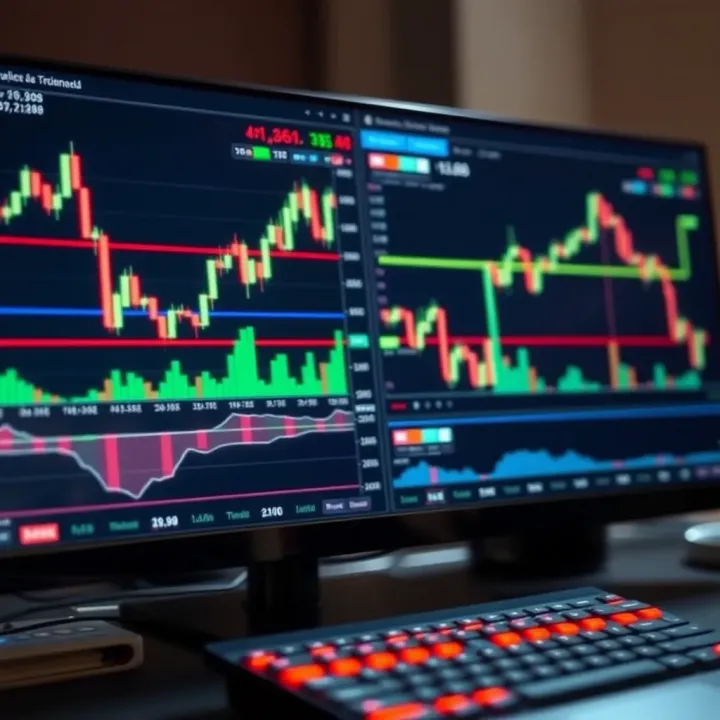 Computer screen displaying various financial charts and trading graphs