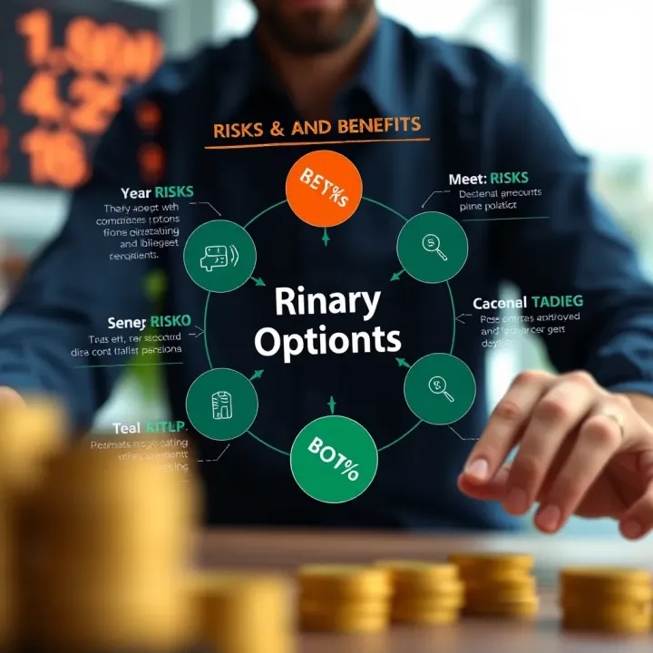 Diagram highlighting key risks and benefits involved in binary options trading in financial markets