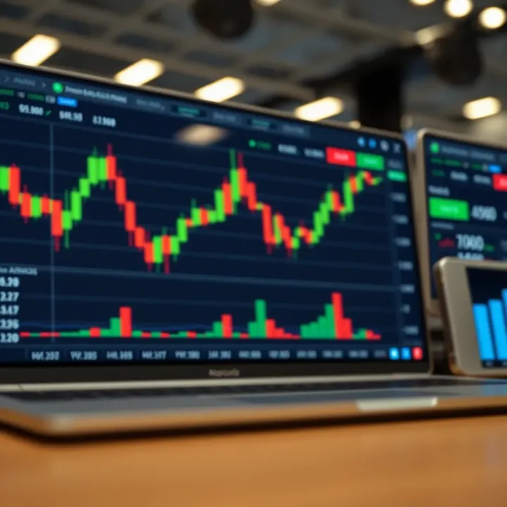 Visualization of binary options trading concepts with charts and digital indicators