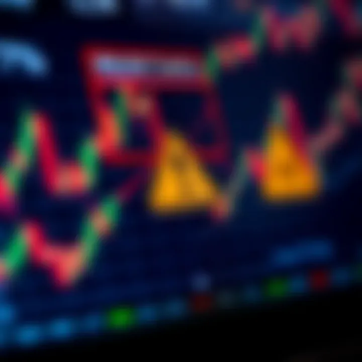 Illustration showing a binary options trading platform with warning symbols indicating potential fraud