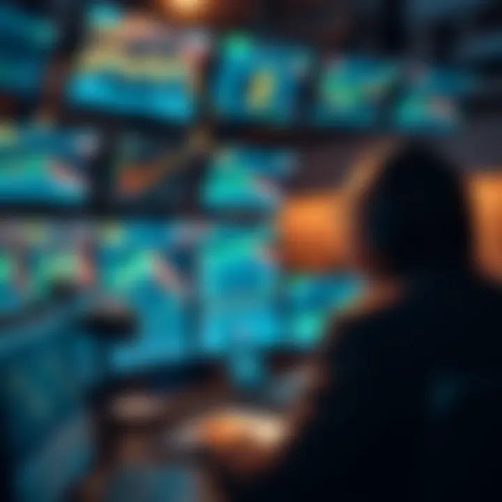 Close-up of a broadcast studio setup showing screens with binary options data and analysis