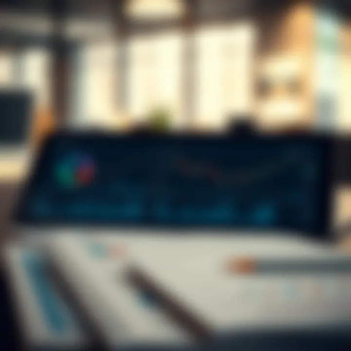 Practical application of risk assessment in business with charts and analytical documents displayed on a digital device