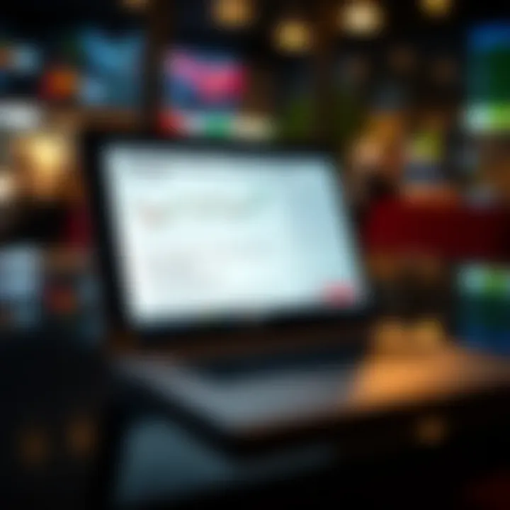 PDF resource open on a laptop displaying candlestick pattern explanations and trading tips