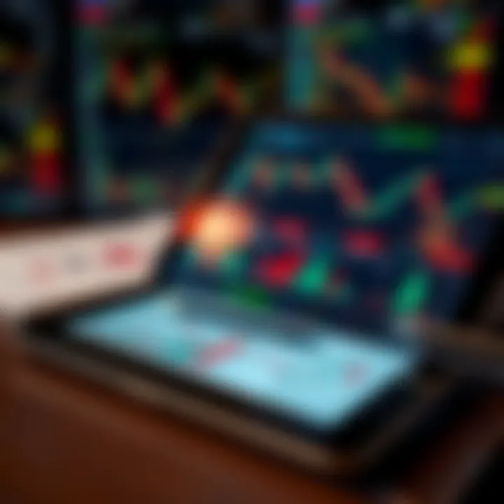 Comprehensive trading course material displayed on a digital tablet with financial charts and notes