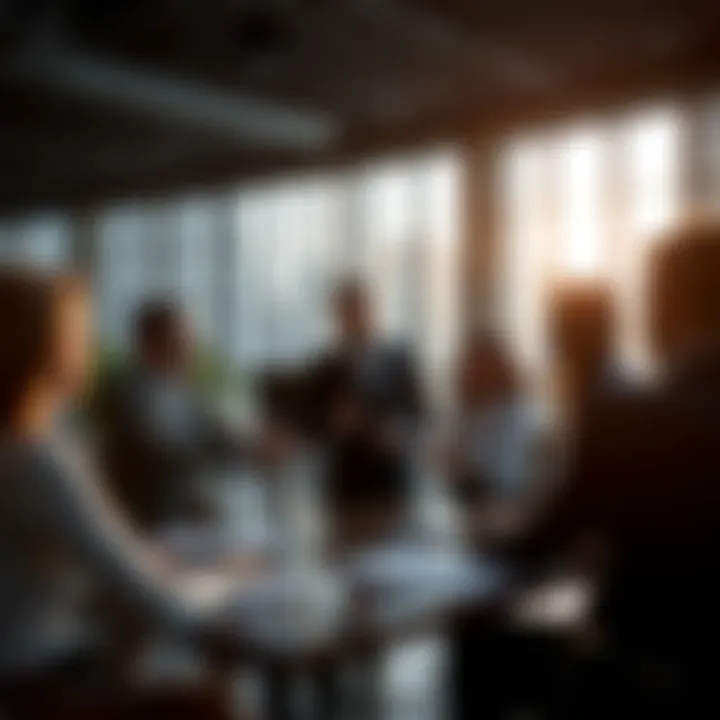 Business team discussing strategies for minimizing risks and enhancing stability in corporate environment