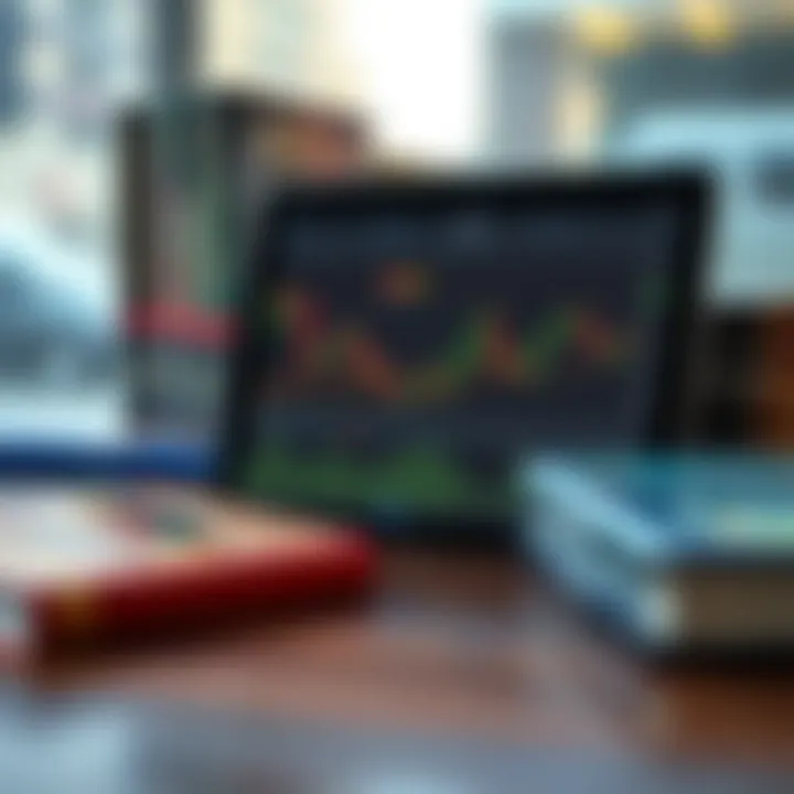 Utilizing Digital Resources for Advanced Forex Trading Skills Digital tablet displaying forex market analysis alongside a selection of trading books