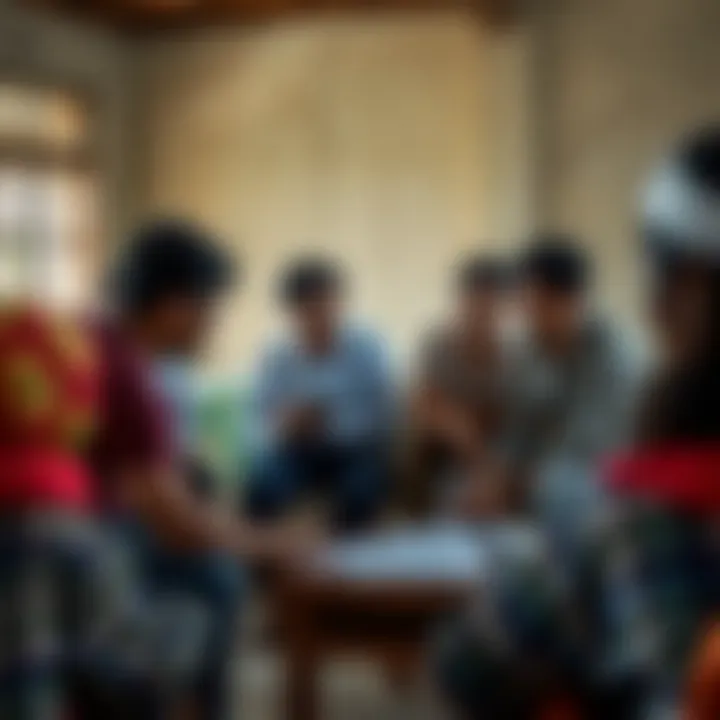 Community members collaborating on disaster risk management plan in a local meeting