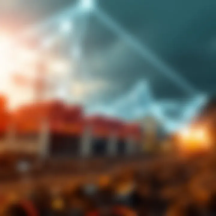 Illustration showing integration of technology in disaster risk management with data analytics and communication networks