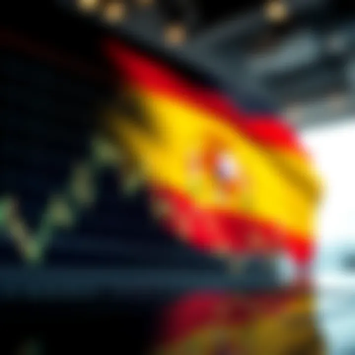 Graph showing currency exchange rate trends with Spanish flag in background