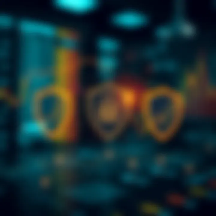 Diagram highlighting the impact of risk management on organizational security and decision-making with protective shields and data charts