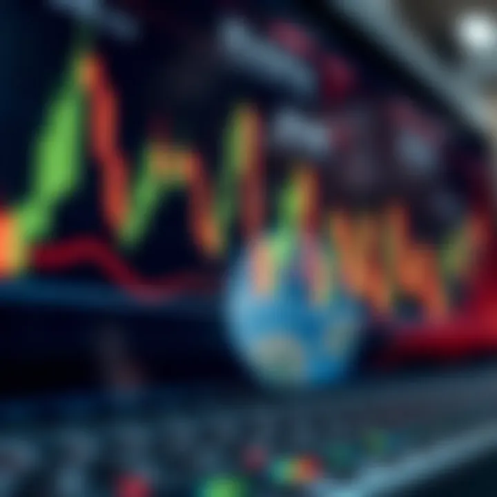 Candlestick chart displaying financial market trends with technical indicators