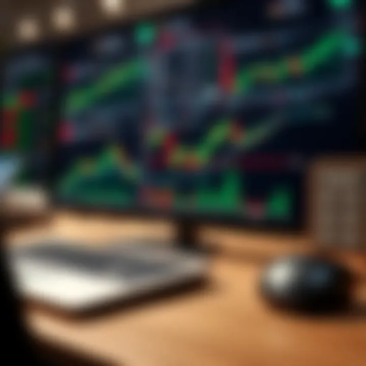 Digital interface showing trading platform with charts and analytics