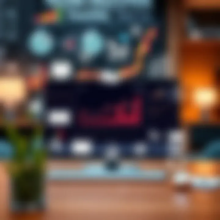 Visual representation of trading concepts including graphs, platforms, and risk management icons