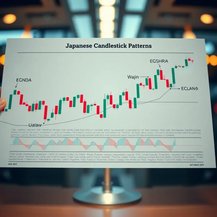 Diagram showing various Japanese candlestick patterns used in technical trading