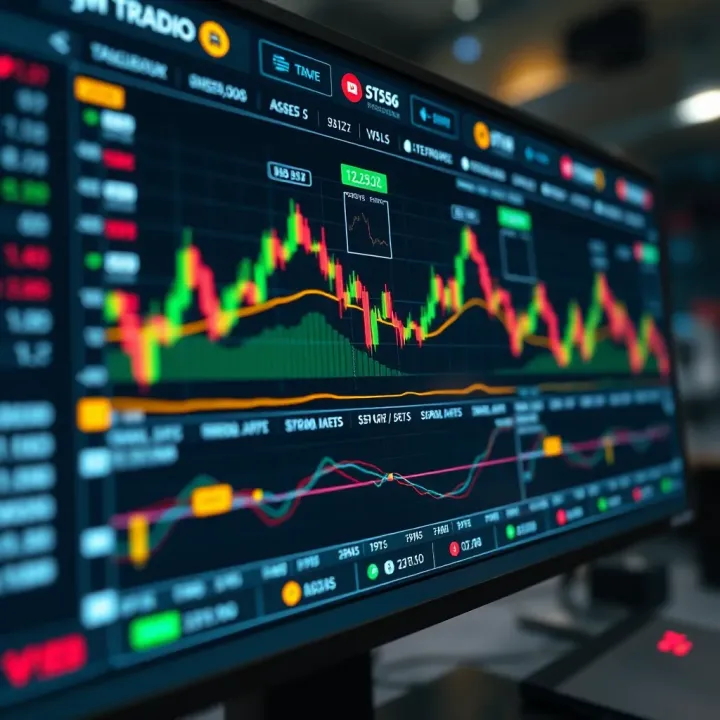 User interface of an online trading platform showing charts, market data, and trading options