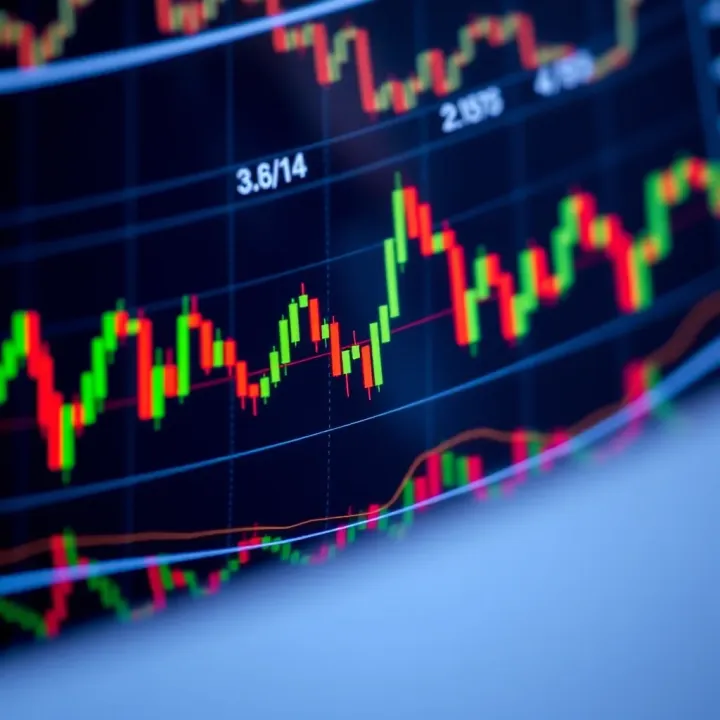 Chart displaying candlestick patterns and technical indicators for trading analysis
