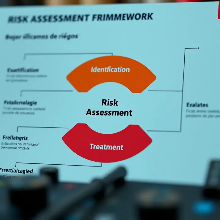 Diagram illustrating risk assessment framework with components such as identification, analysis, evaluation, and treatment