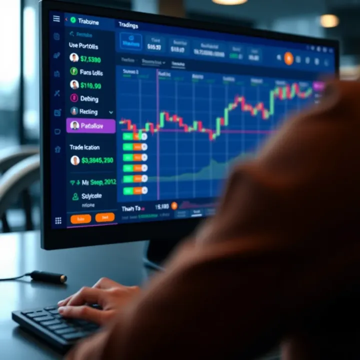 Trading Platform Interface for Copy Trading Interface of a trading platform showing multiple user portfolios and trade replication options