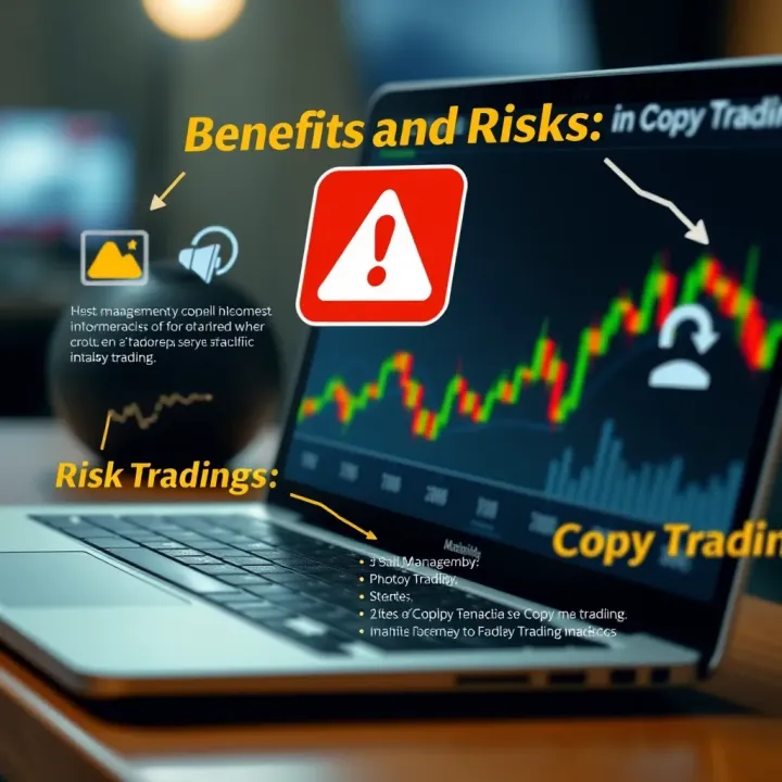 Visualization of risk management and benefits in copy trading with financial icons and graphs
