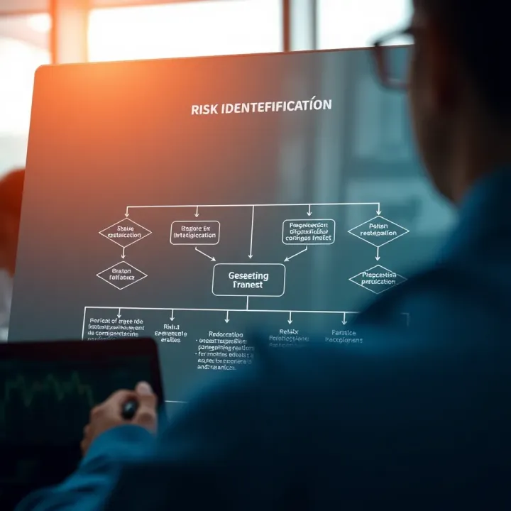 Flowchart showing stages of risk identification, analysis, and mitigation in corporate settings