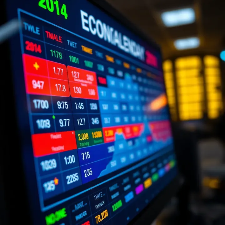 Economic calendar highlighting key forex market events on a digital screen