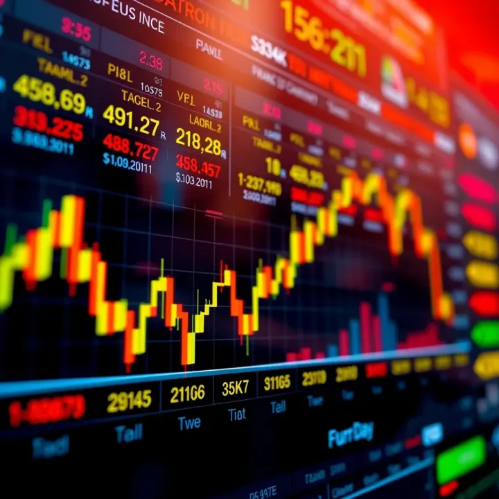 Financial chart showing market reactions to economic data releases with fluctuating stock and currency values