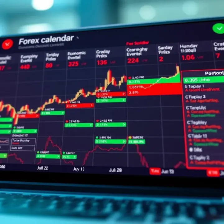 Illustration of a Forex economic calendar showing key economic events and their impact levels