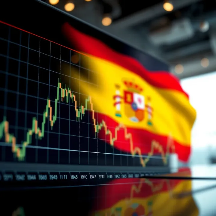 Graph showing currency exchange rate trends with Spanish flag in background