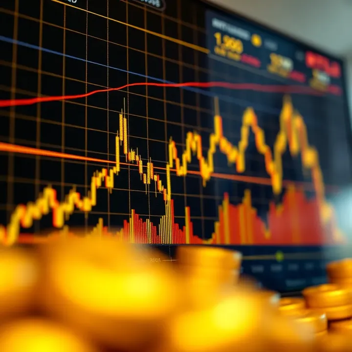 Chart showing gold price trends with technical indicators like moving averages and RSI