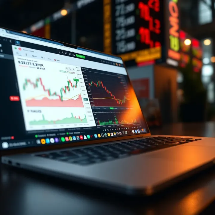 Comprehensive View of a Trading Course PDF Interface Illustration of a digital trading course PDF open on a laptop screen with charts and financial data