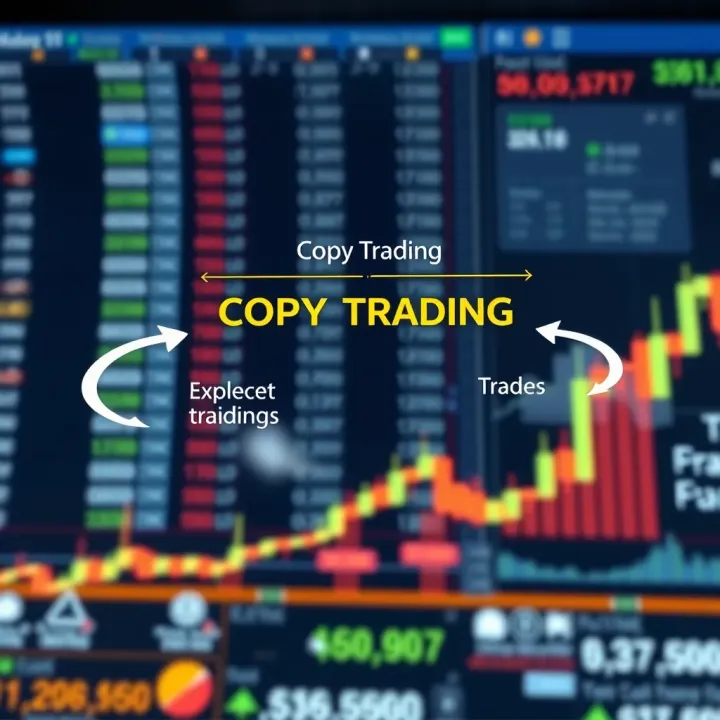 Diagram showing the concept of copy trading with arrows indicating replication of trades from experienced traders to investors