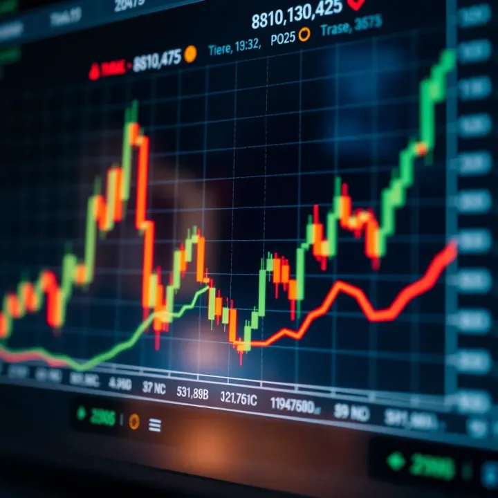 Graph showing fluctuating financial market trends with binary options indicators