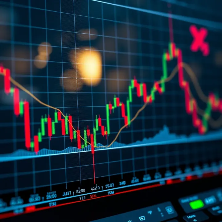 Graph depicting market trends with moving averages and buy-sell signals for investment decision making