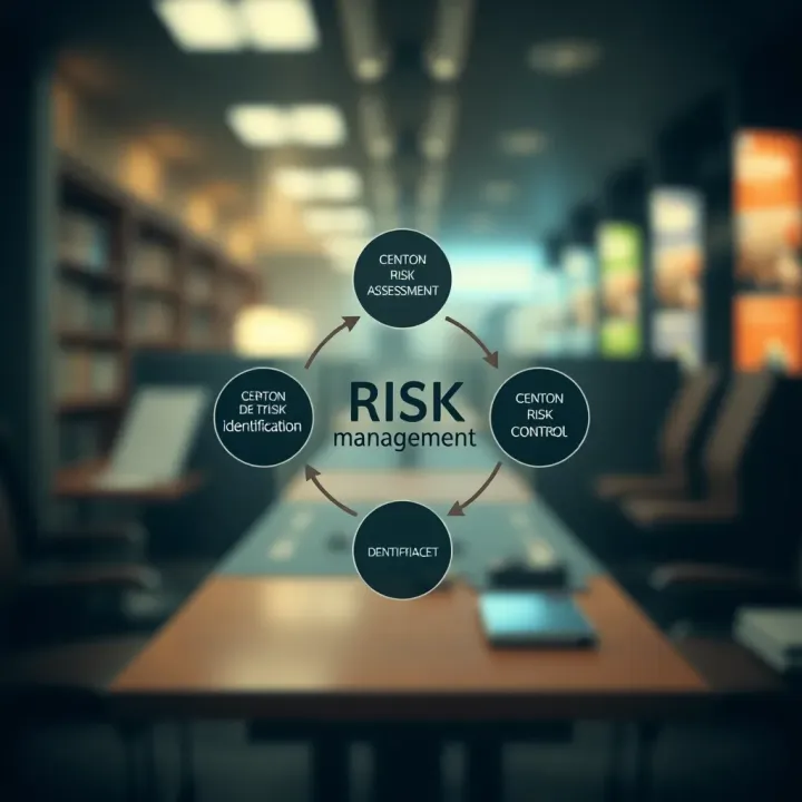 Diagram showing interconnected components of risk management including identification, assessment, and control