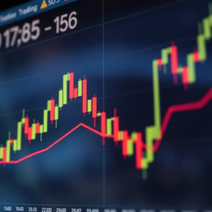 Candlestick Chart Illustrating Market Price Trends Candlestick chart displaying price movements and trend lines for technical analysis
