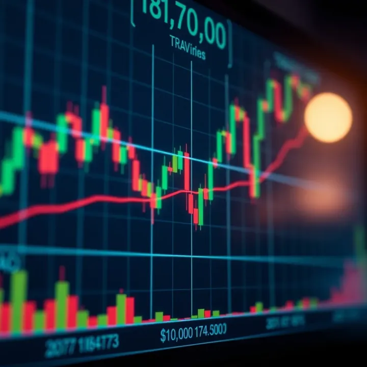 Graph displaying candlestick patterns with trend lines indicating price movement