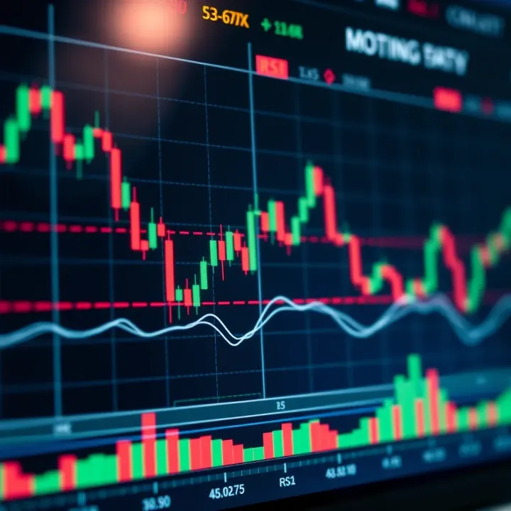 Chart displaying technical indicators like moving averages and RSI on a financial graph