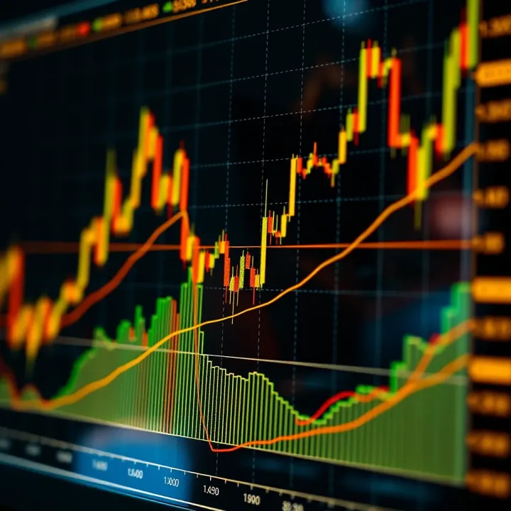 Technical chart showing gold price trends with candlestick patterns and moving averages