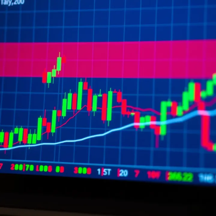 Graph showing candlestick patterns and trend lines on a stock market chart