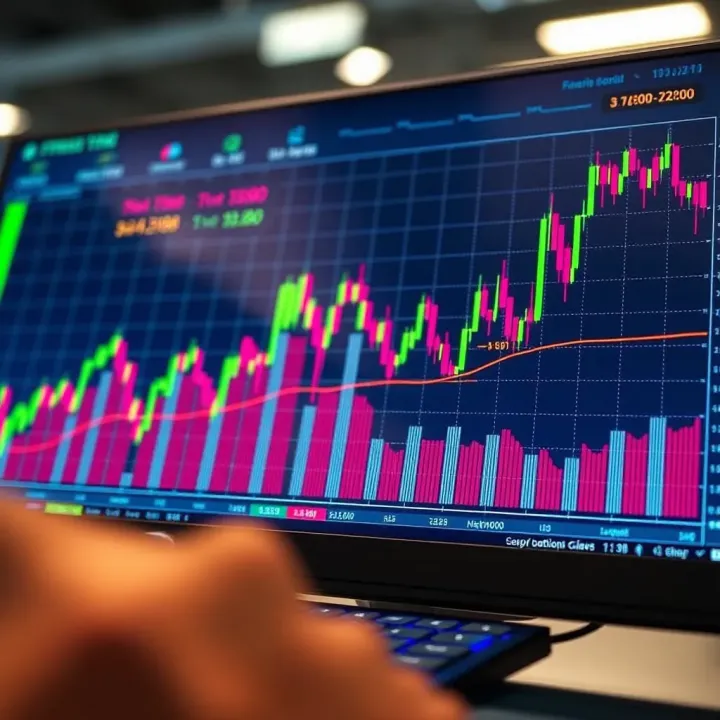 Chart displaying upward and downward stock trends with key technical indicators