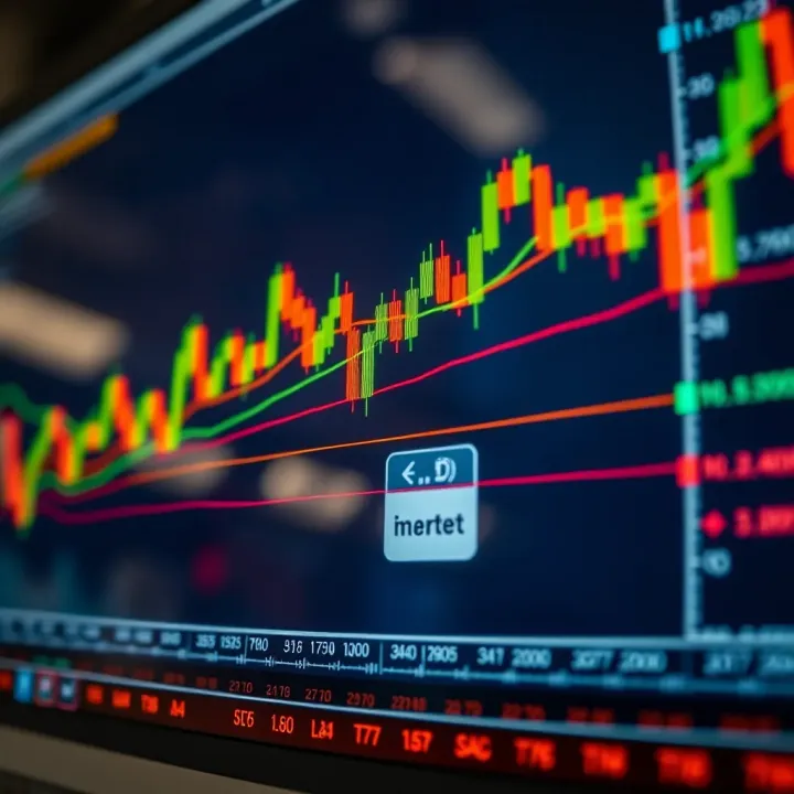 Chart showing candlestick patterns and trend lines for technical analysis in financial trading