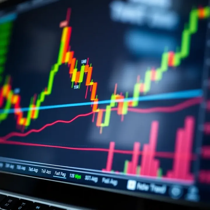 Chart with candlestick patterns and upward trend indicators