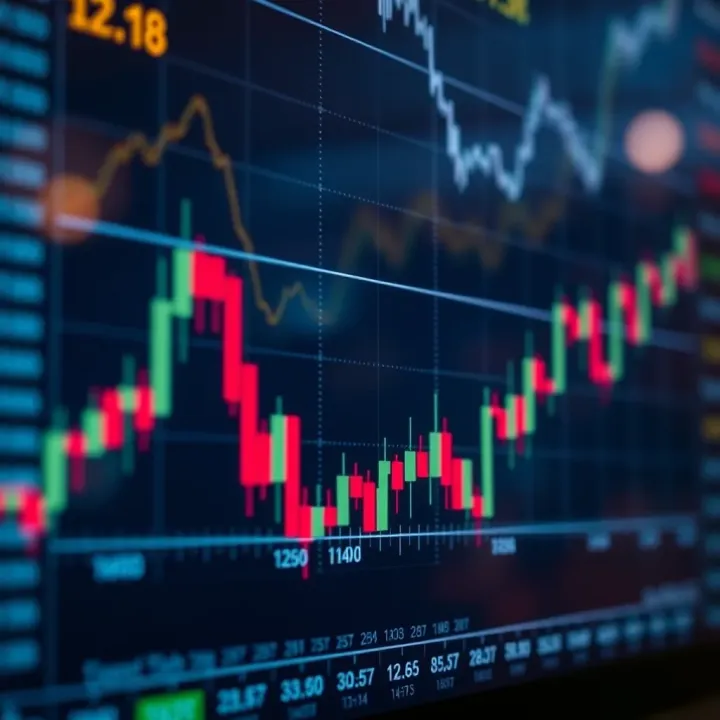 Graph displaying stock market trends with upward and downward movements