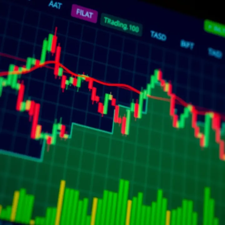 Chart displaying upward and downward market trends with trading indicators