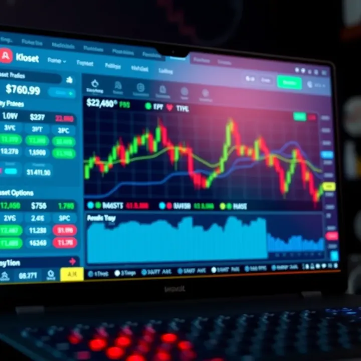 User interface of trading software showing asset selection and analytical tools