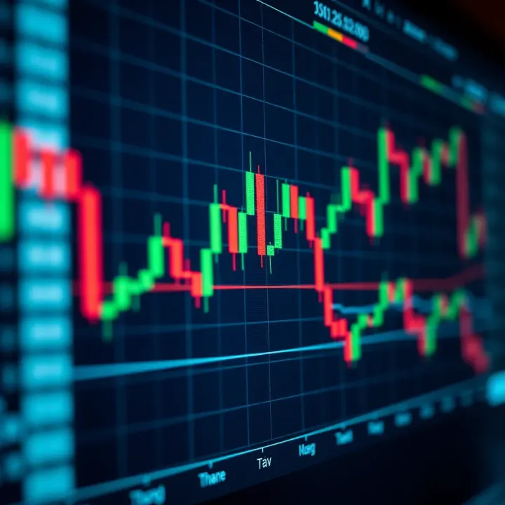 Chart displaying candlestick patterns used for technical analysis in financial trading
